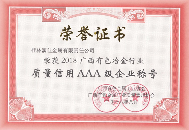 企业信誉AAA级称号